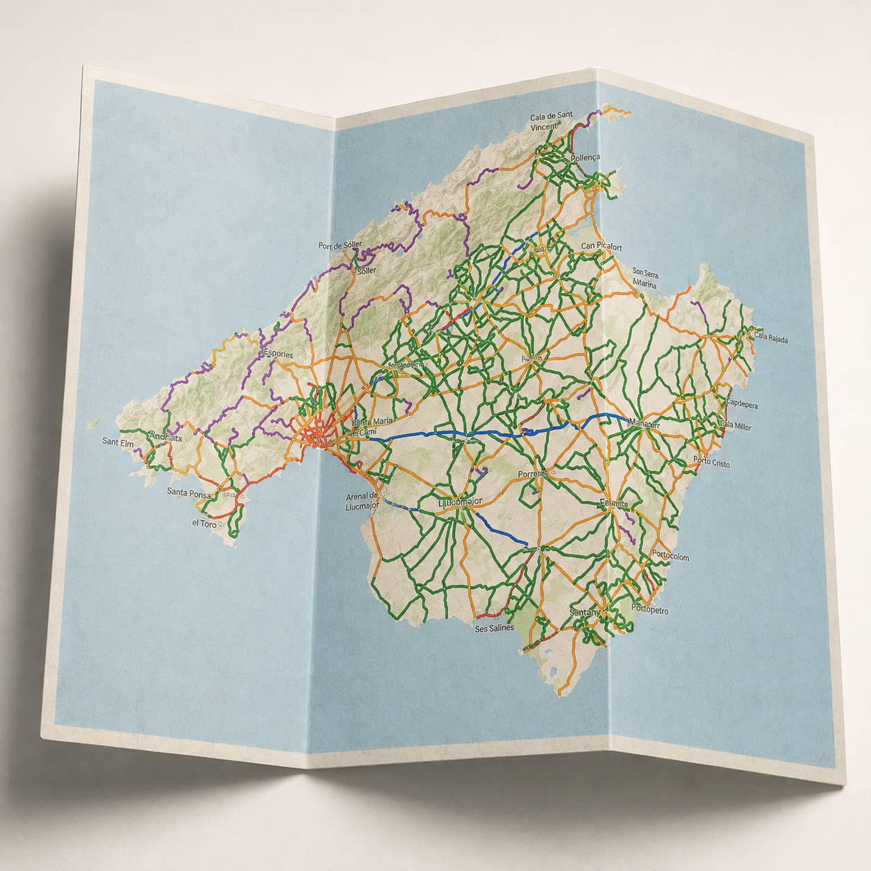 Mallorca Cycling Map, folded physical paper map